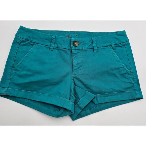 2 Pair American Eagle Women's Size 6 Teal and Pink Cuffed Stretch Shorts - Picture 2 of 15